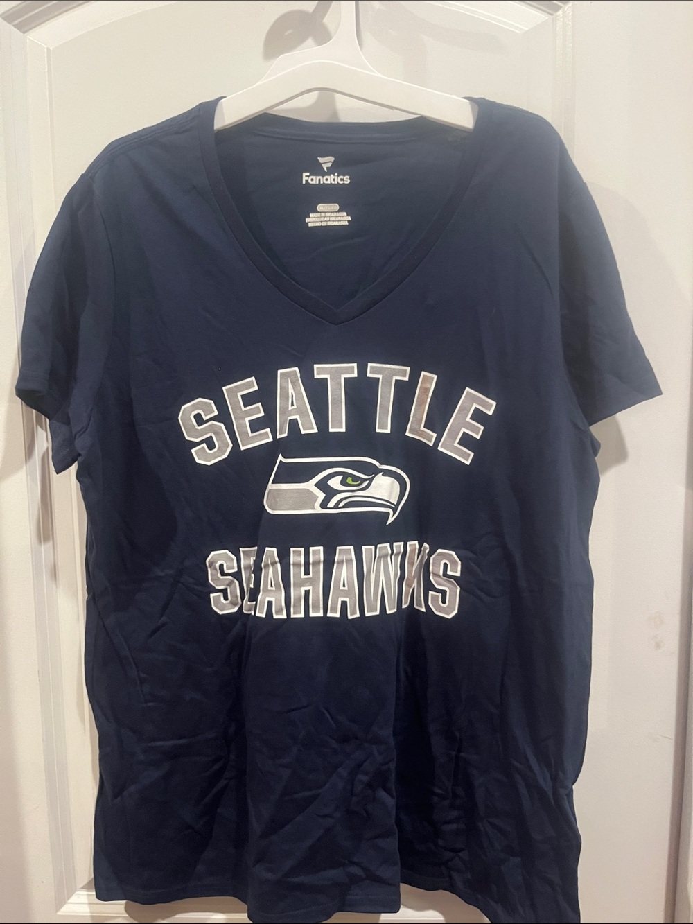Fanatics Navy Seattle Seahawks V-Neck Tee with Logo